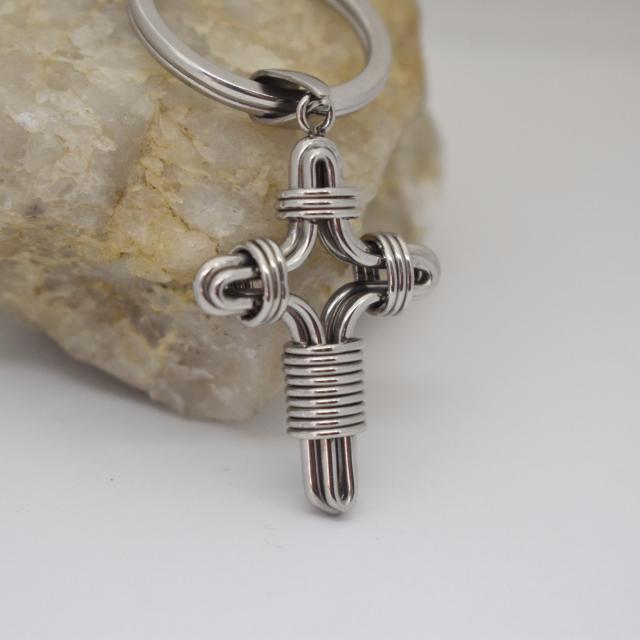 Metal Cross Layered Wire Stainless Steel Keychain